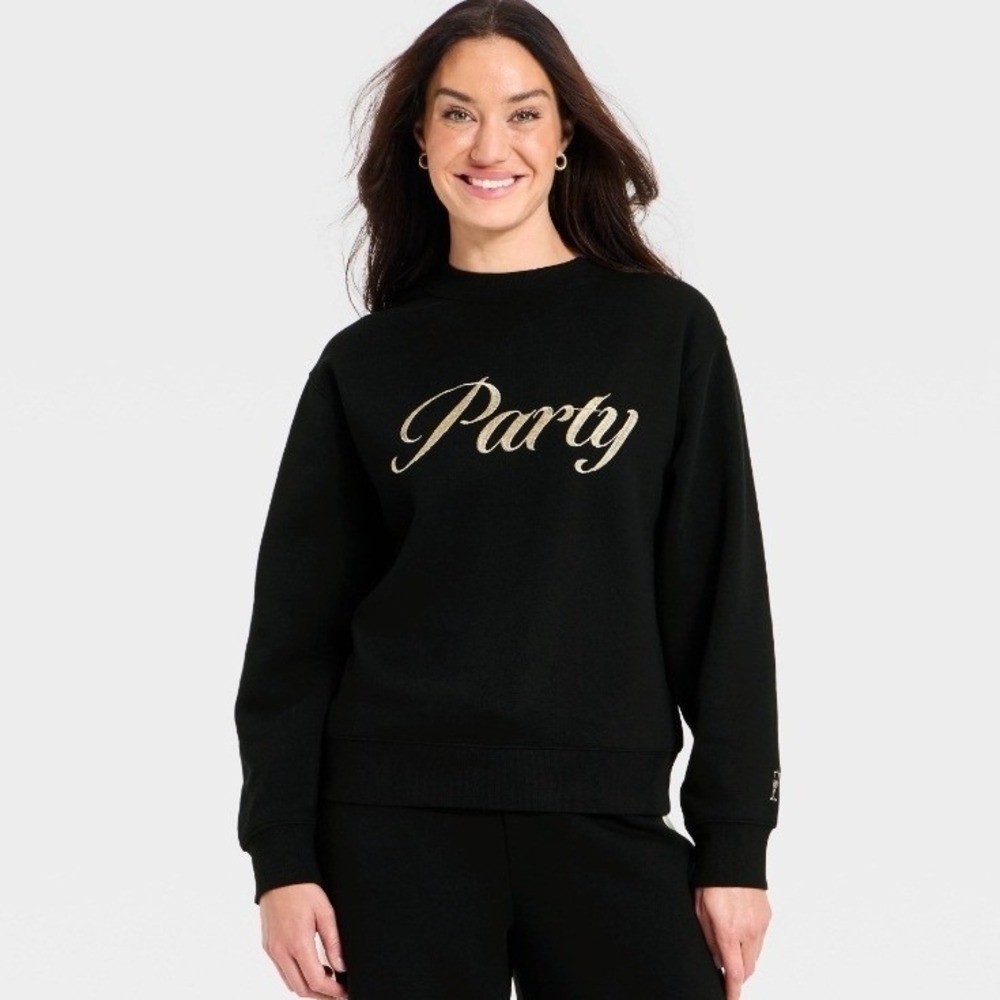 Universalâ Thread Womens Black Party Graphic Sweatshirt XS New NYE Champagne